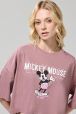 Camiseta oversize crop top rosada oscura de Mickey