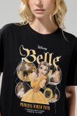 Camiseta cuello redondo negra con diseño de Princesas