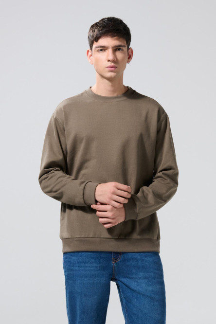 Buzo perchado unicolor con manga larga y cuello redondo