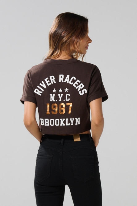 Camiseta crop top femenina fit oversize manga corta