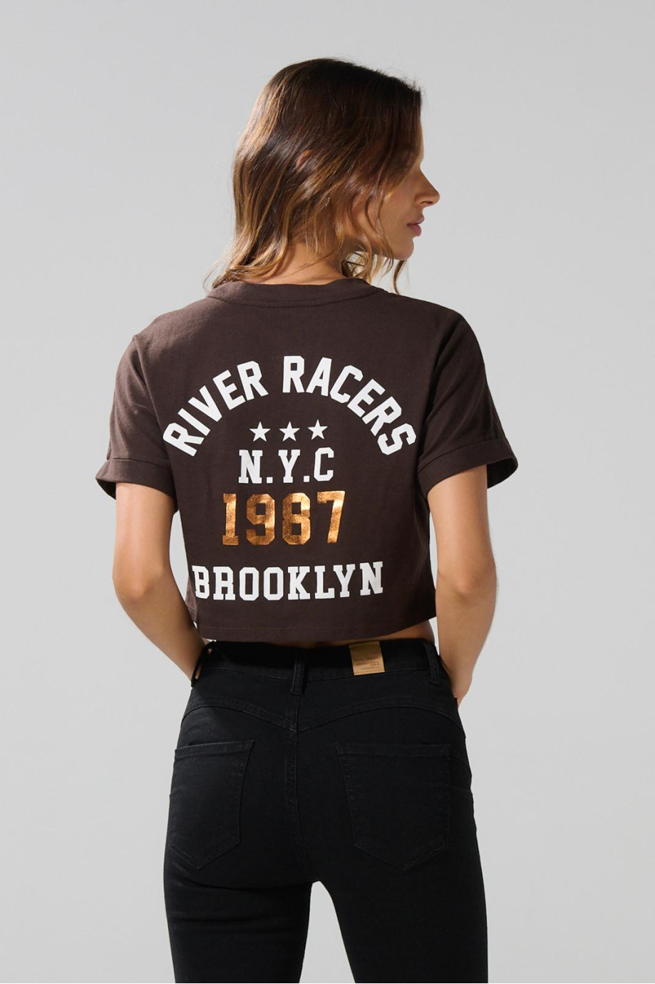 Camiseta crop top femenina fit oversize manga corta