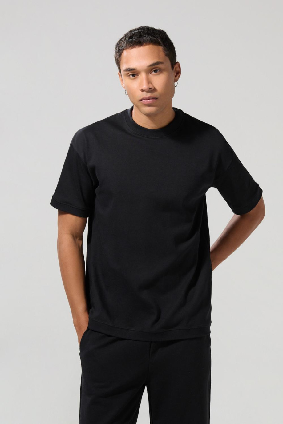 Camiseta oversize en algodón pesado unicolor manga corta