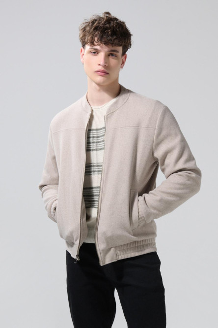 Chaqueta kaki clara bomber cazadora con corte delantero