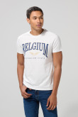 Camiseta college crema ajustada con cuello redondo