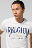 Camiseta college crema ajustada con cuello redondo