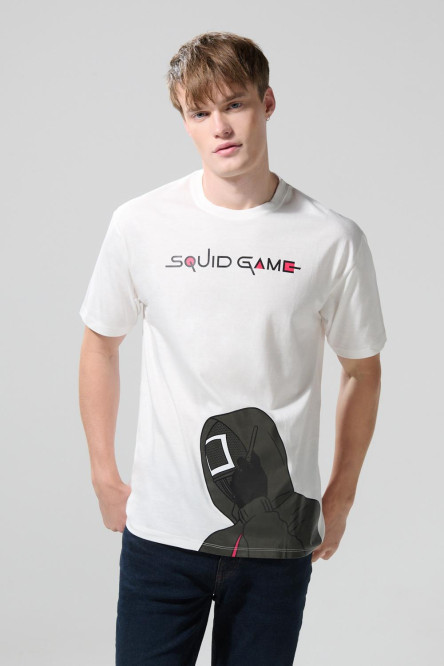 Camiseta manga corta crema con diseño de Squid Game