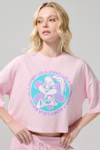 Camiseta rosada clara crop top oversize de Looney Tunes