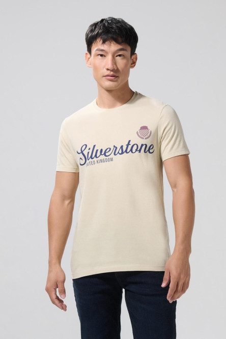 Camiseta en algodón kaki college con cuello redondo