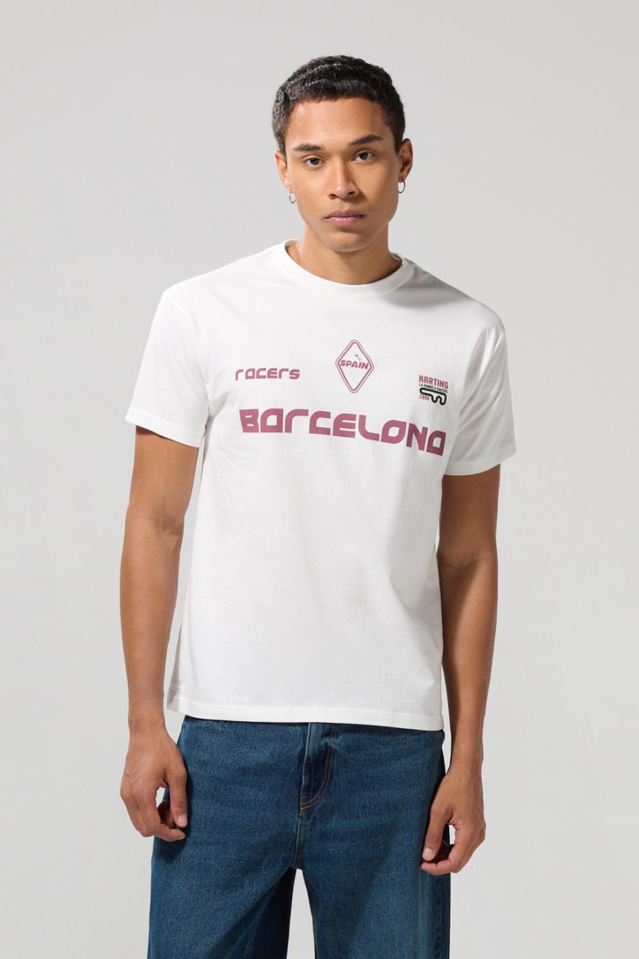 Camiseta crema college de Barcelona con manga corta