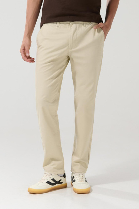 Pantalón tiro medio de dril unicolor con fit ajustado