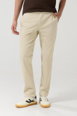 Pantalón tiro medio de dril unicolor con fit ajustado
