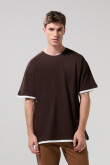 Camiseta oversize cuello redondo unicolor con contrastes