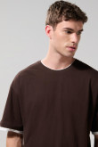 Camiseta oversize cuello redondo unicolor con contrastes