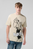 Camiseta kaki clara manga corta con arte de Popeye