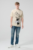 Camiseta kaki clara manga corta con arte de Popeye