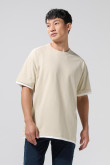 Camiseta oversize cuello redondo unicolor con contrastes