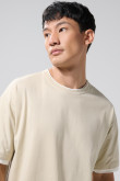 Camiseta oversize cuello redondo unicolor con contrastes