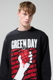 Buzo cuello redondo negro con arte de Green Day