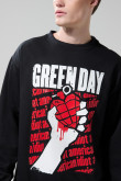 Buzo cuello redondo negro con arte de Green Day
