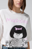 Camiseta oversize crema crop top con arte de Mafalda