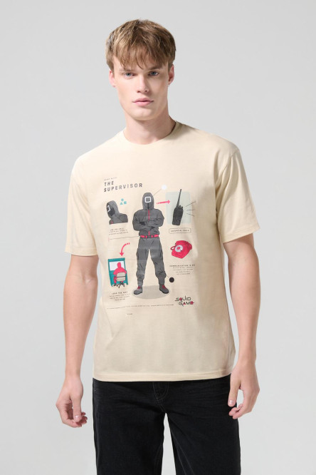 Camiseta de Squid Game kaki clara con manga corta