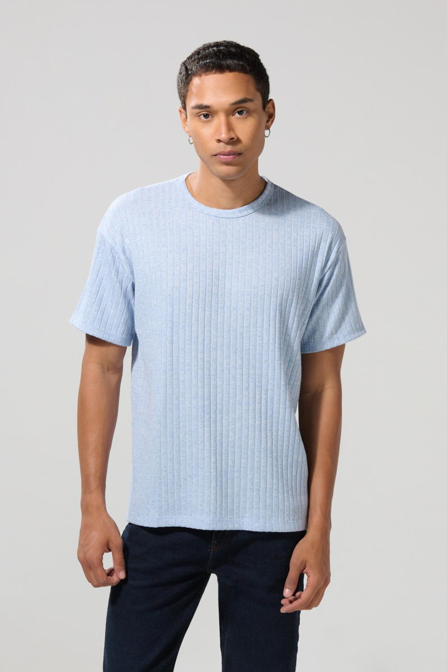 Camiseta manga corta oversize unicolor con texturas de canal
