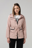 Chaqueta parka unicolor con capota y cintura ajustable