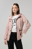 Chaqueta parka unicolor con capota y cintura ajustable