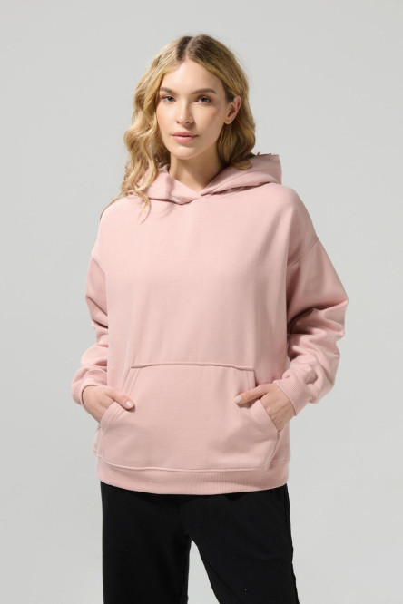 Buzo oversize perchado rosado con capota y bolsillo