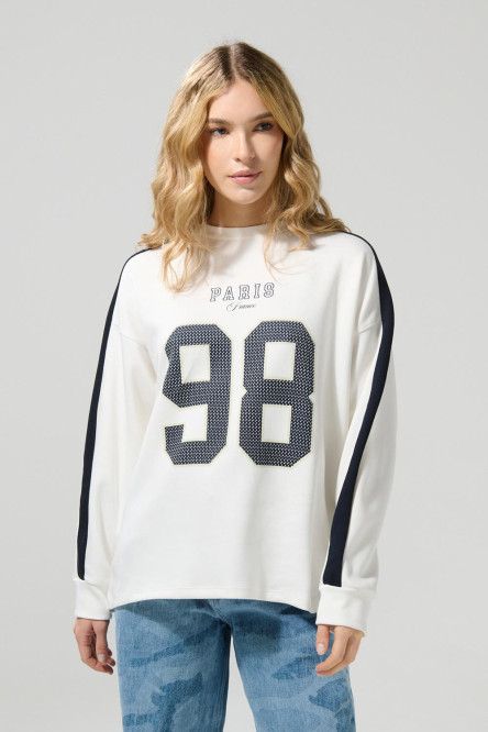 Buzo cuello redondo oversize con estampado en frente