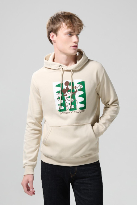 Buzo kaki claro con capota y arte de Mickey en frente