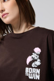 Camiseta crop top café oscura oversize con arte de Minnie