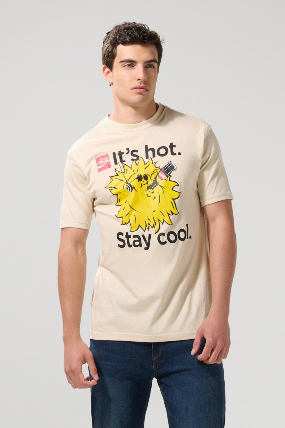 Camiseta de Coca-Cola kaki clara manga corta