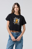 Camiseta crop top negra con estampado de Garfield