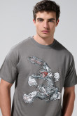 Camiseta gris de Looney Tunes con cuello redondo