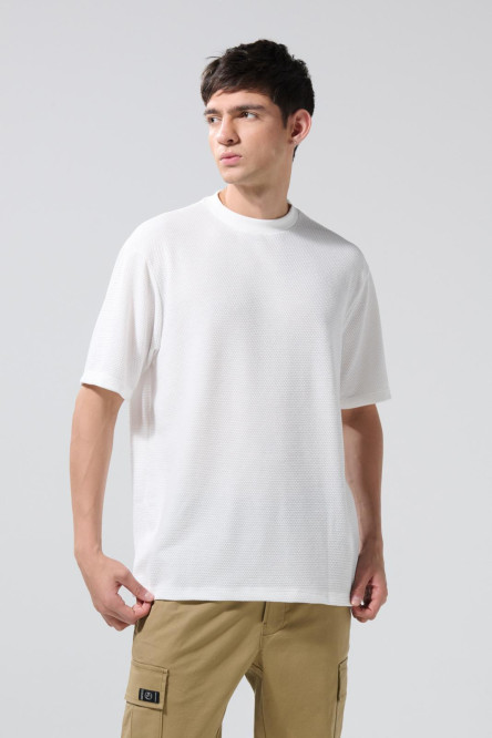 Camiseta oversize unicolor con texturas y cuello redondo