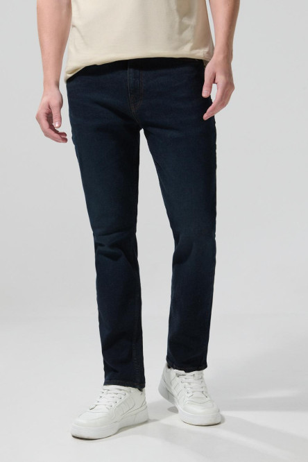 Jean azul intenso bota recta straight leg con tiro bajo