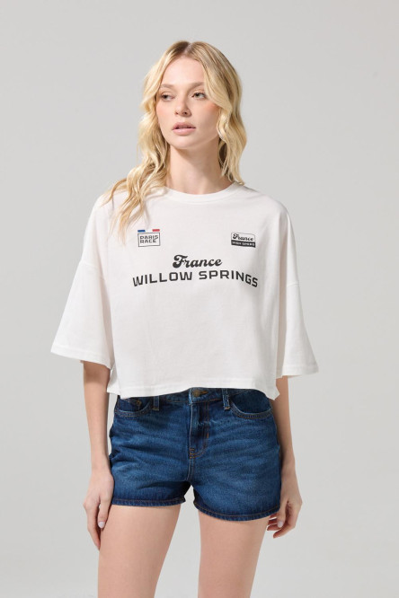 Short en jean azul oscuro con bolsillos y tiro alto