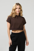 Camiseta crop top unicolor con manga ranglan corta