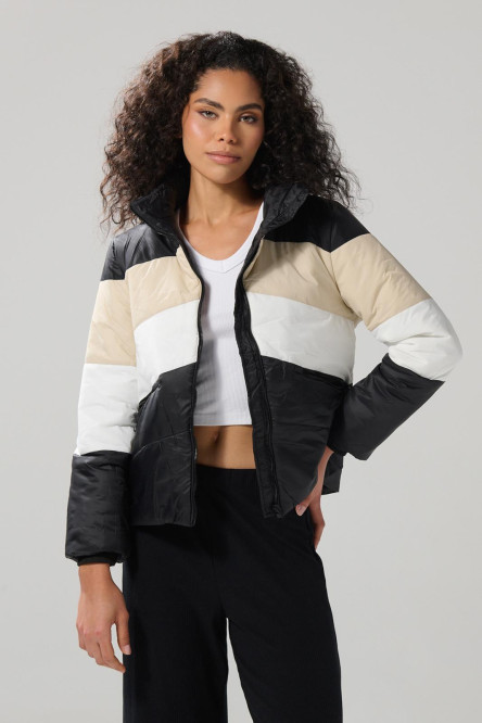 Chaqueta acolchada en bloques de color con cierre cremallera