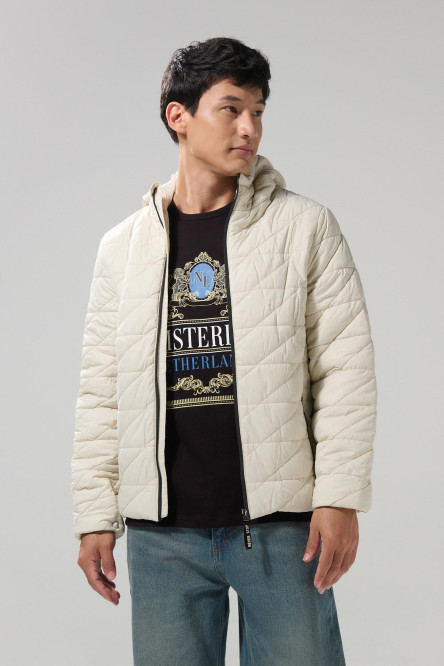 Chaqueta acolchada con cuello alto y capota unicolor