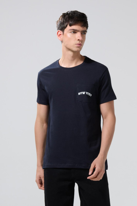 Camiseta college manga corta azul intensa con bolsillo