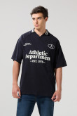 Camiseta cuello polo azul intensa oversize con arte college