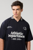 Camiseta cuello polo azul intensa oversize con arte college