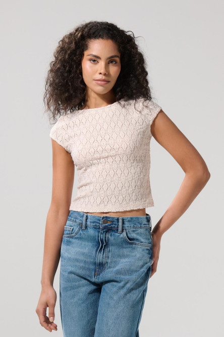 Camiseta kaki manga corta con escote en espalda