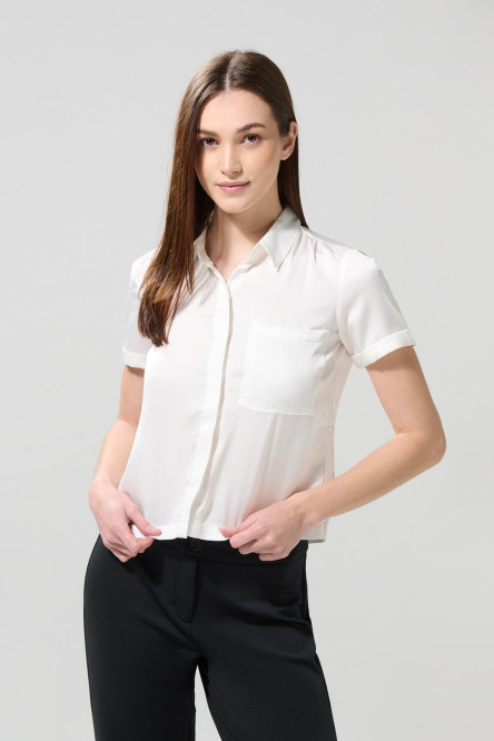 BLUSA UNICOLOR/SATEEN CAMISERA MANGA CORTA