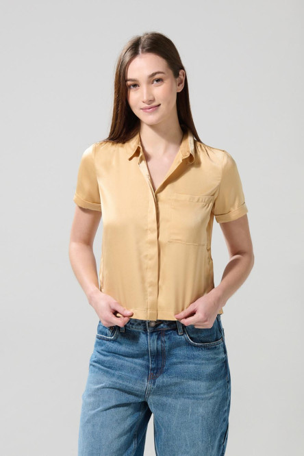 BLUSA UNICOLOR/SATEEN CAMISERA MANGA CORTA