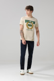 Camiseta cuello redondo kaki con estampado college