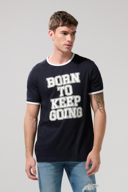 Camiseta azul manga corta con contrastes y arte college