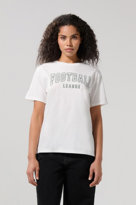 Camiseta crema clara college manga corta en algodón